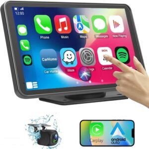 Wireless Carplay Screen for Car 7" HD Portable Car Stereo Touchscreen with Apple CarPlay and Android Auto with Mirror Link/Backup Camera/Bluetooth/GPS Navigation/AUX for All Vehicles