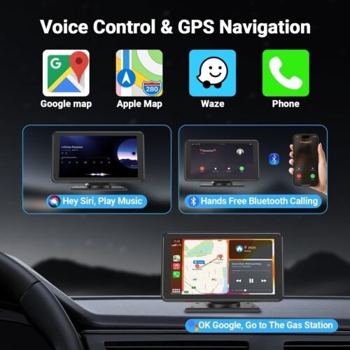 716sreq4swL Wireless Carplay Screen for Car 7" HD Portable Car Stereo Touchscreen with Apple CarPlay and Android Auto with Mirror Link/Backup Camera/Bluetooth/GPS Navigation/AUX for All Vehicles