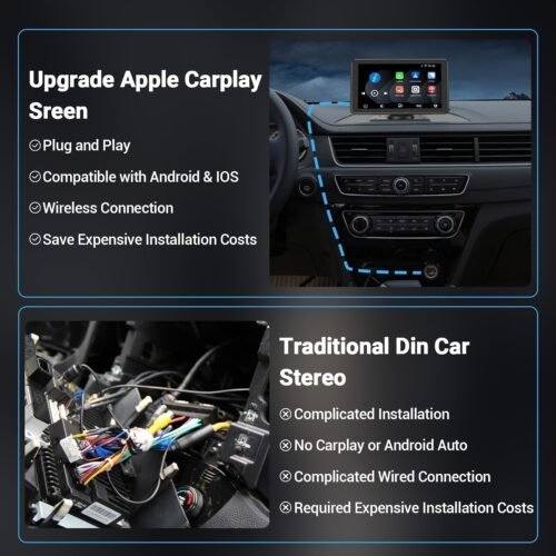 71W_evMR7xL Wireless Carplay Screen for Car 7" HD Portable Car Stereo Touchscreen with Apple CarPlay and Android Auto with Mirror Link/Backup Camera/Bluetooth/GPS Navigation/AUX for All Vehicles