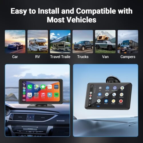 71k27JIfUzL Wireless Carplay Screen for Car 7" HD Portable Car Stereo Touchscreen with Apple CarPlay and Android Auto with Mirror Link/Backup Camera/Bluetooth/GPS Navigation/AUX for All Vehicles