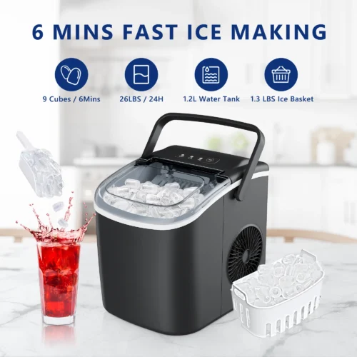 SIMALIFE IM 06 Countertop Ice Maker Self-Cleaning Portable Ice Maker with Ice Scoop and Basket Ice Machine with Bullet Ice