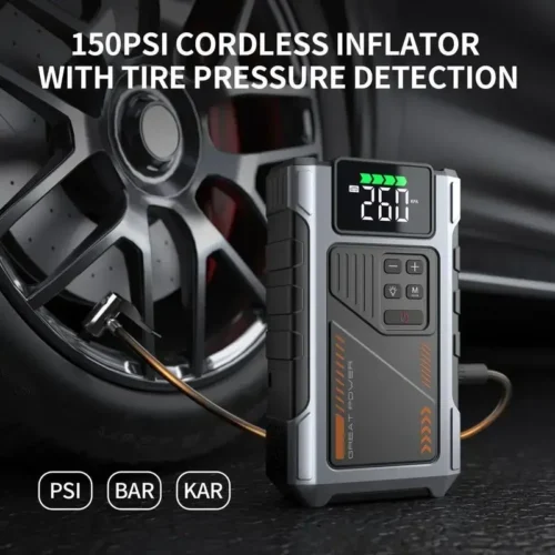 Portable Car Jump Starter With Air Compressor 2500A Peak (8.0L Gas, 6.5L Diesel) With 150 PSI Tire Inflator