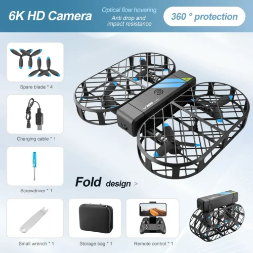 Foldable Grid Drone for Kids - HD Aerial Photography, Gravity Control & 360° Safety Protection